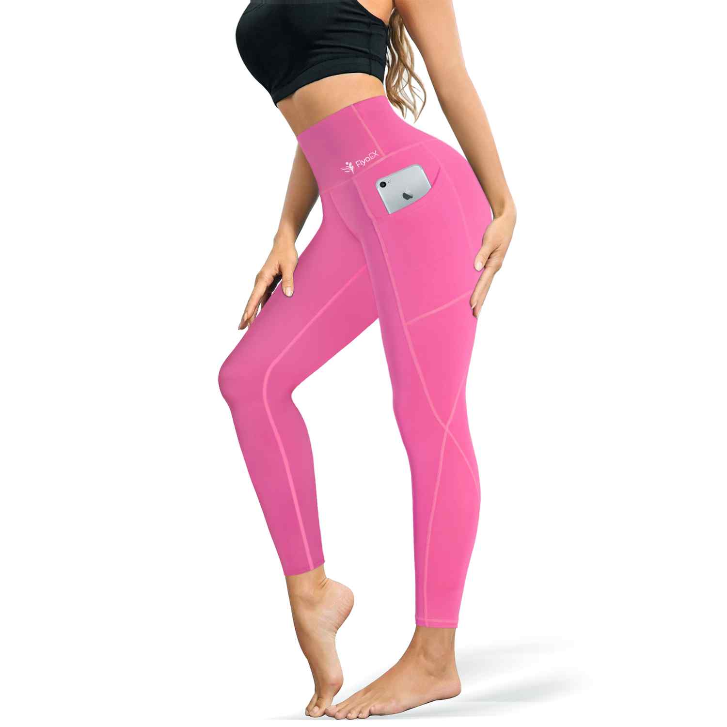FRODOTGV Pink Roses Floral Active Yoga Pants for Women Activewear