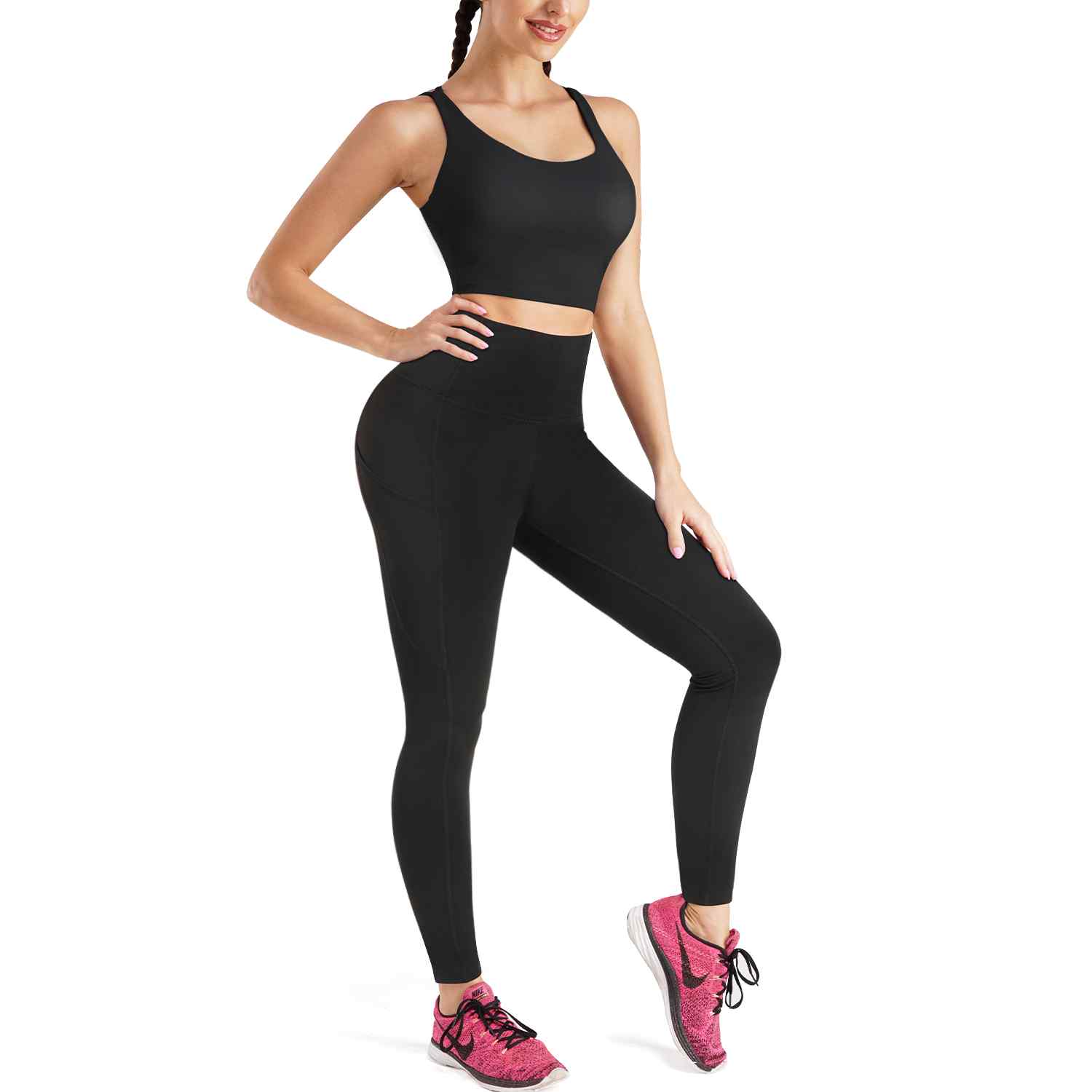 Women's Workout Leggings, Cross Straps Thin Hip Raise High Waist Yoga Pants  Fitness Sports Pants (black)
