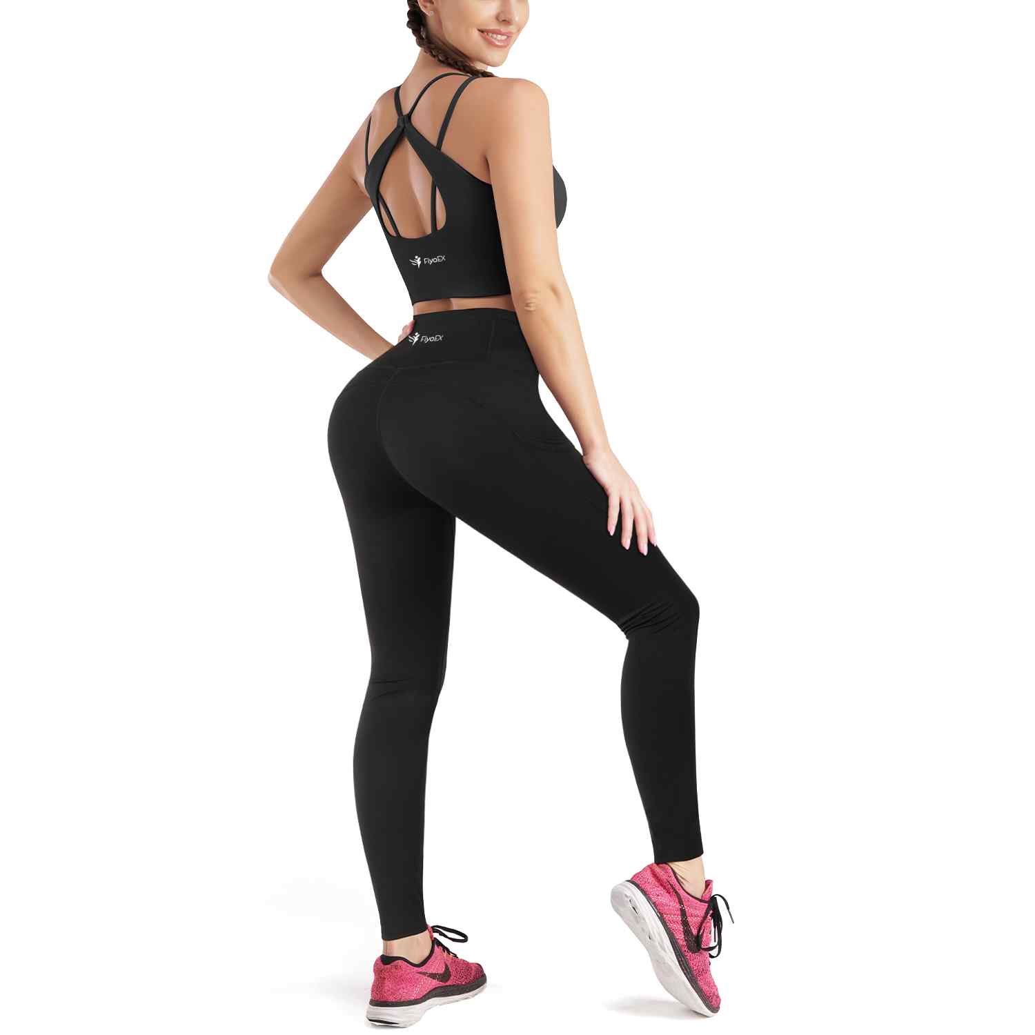 Black Women Sport Yoga Fitness Bottoms Leggings Athletic Pants Top Bra Set